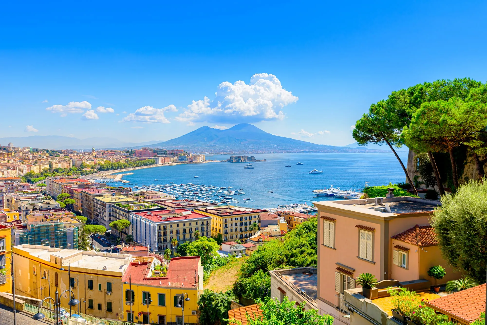 The Bay of Naples with Mount Vesuvius in the distance